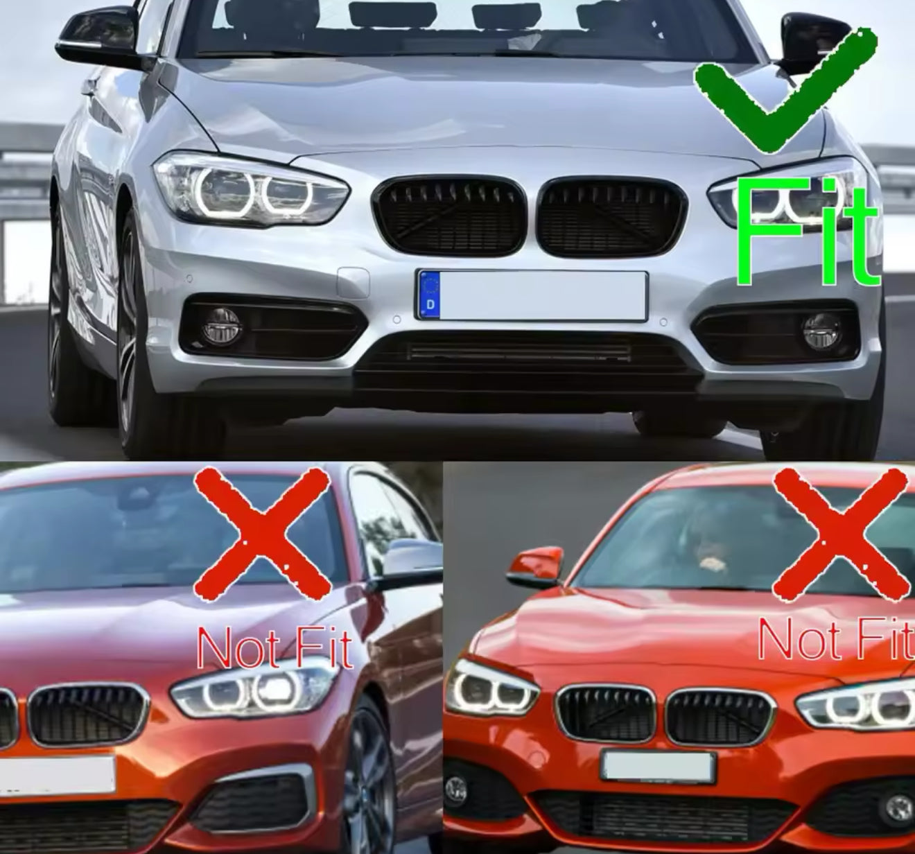 Grille de Calandre Antibrouillards pour BMW Série 1 F20, F21, Noir